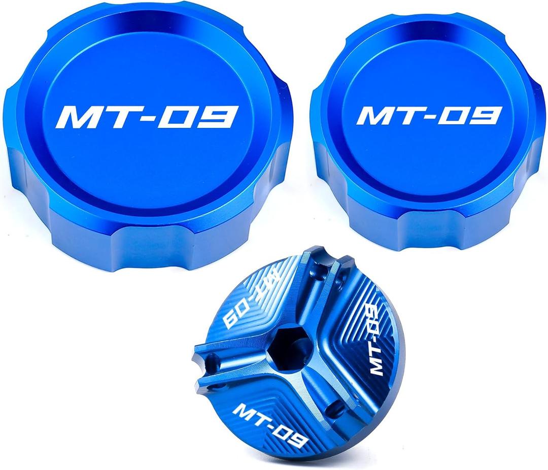 Compatible with 2026 MT09 MT 09 2025 MT09 SP 2021-2026 MT-09 Tracer 9 GT Accessories Motorcycle CNC Rear Front Brake Fluid Reservoir Cover Oil Filler Cap (Blue)