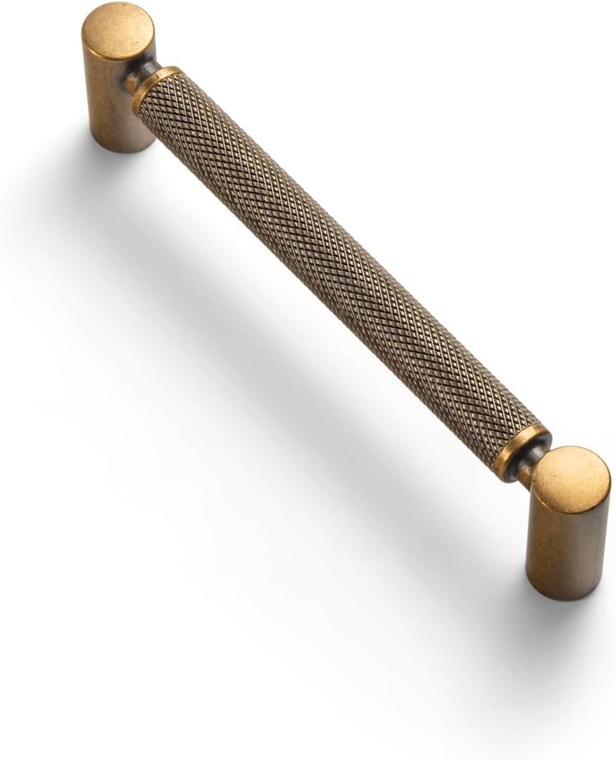 Goo-Ki 6 Pack 5 Inch Center to Center Antique Brass Cabinet Pulls Knurled Grip & Circular End Caps for Vintage Furniture