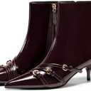 Coutgo Womens Buckle Strap Ankle Booties Kitten Low Heel Pointed Toe Y2K Boots Side Zipper Fall Shoes Size 7