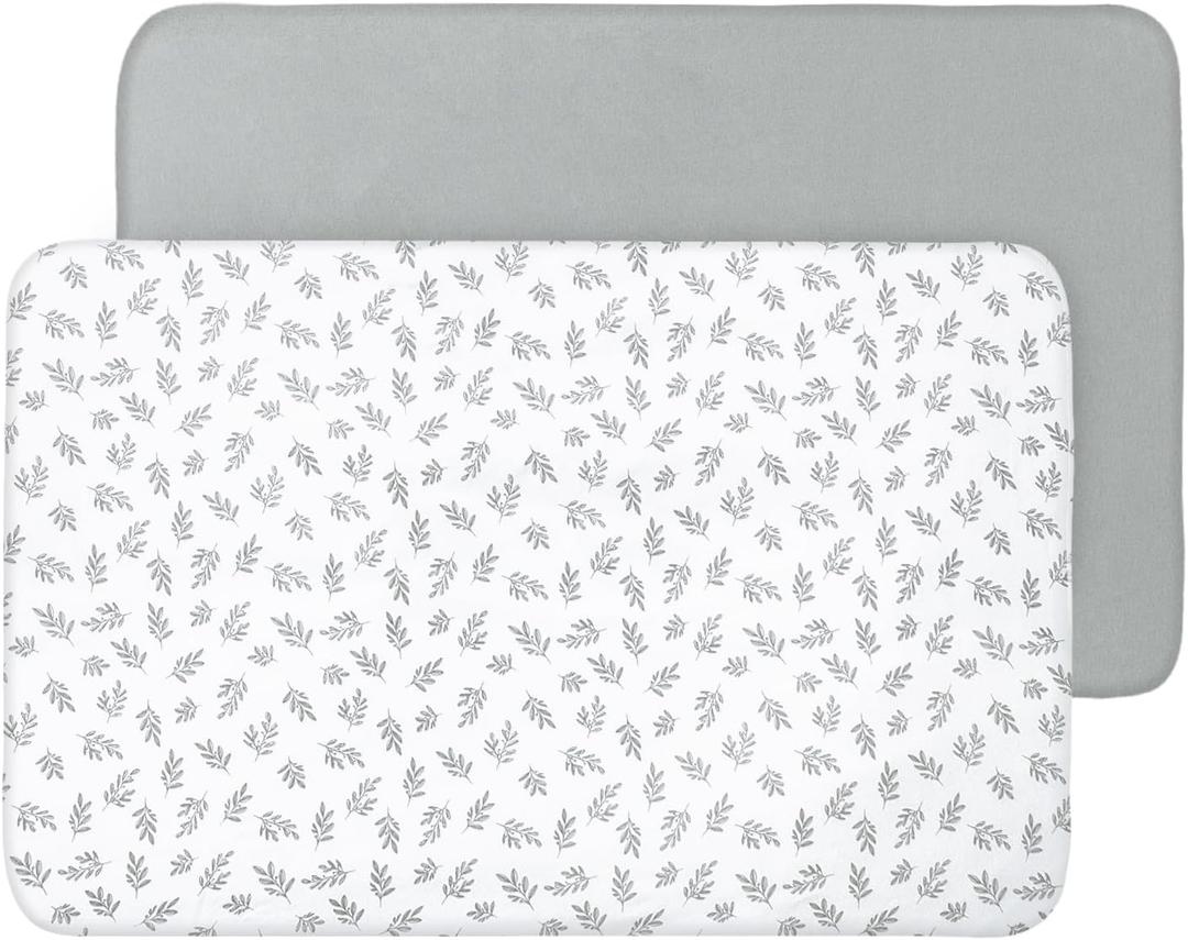 Biloban Mini Crib Sheets Fitted, 2 Pack Mini Crib Sheet Fits for Mini Crib Mattress, Neutral Mini Crib Sheets for Baby Boys and Girl, Grey, 38X 24