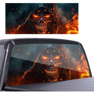 Grim Reaper Back Window Decals for Trucks, Skull Perforated Window Film Decal for Rear Window, Scratch Hidden Car Stickers, Halloween Car Decoration, 66"X 20"