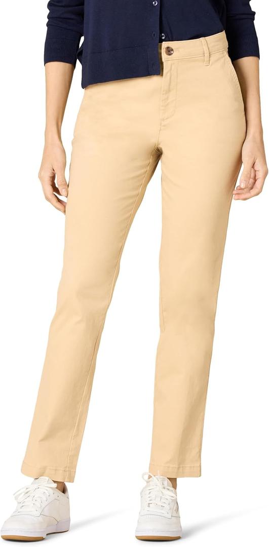 Amazon Essentials Women's High-Rise Slim-Fit Full-Length Straight-Leg Khaki Pant (18, Tan)