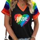 Pride Shirt Rainbow Heart Shirts: Women Lesbian Gay T Shirt Pride Ally Shirt LGBT Equality Tee LGBTQ V Neck Raglan Tops (XX-Large, Black-1)