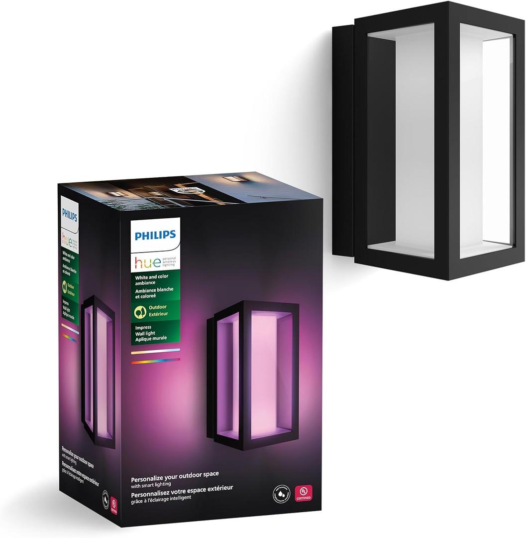 Philips Hue Impress Outdoor Wall Light (Hardwired), (6.1 x 9.4 in), 1 Pack, White & Color Smart LED Light, Voice Control, Bridge Required