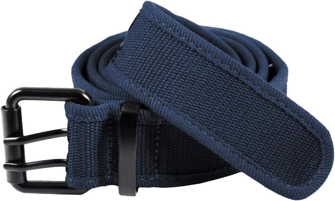 moonsix Canvas Web Belts for Men,Solid Color Casual Double Hole Grommet Belt (fit waistline 30"-36", 7-dark Blue)