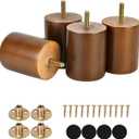 Maricome 3 in Wooden Legs Set of 4, Solid Round Wood Replacement Feet Predrilled M8 BoltSuitable for Sofa Couch Dresser Ottoman Cabinets Chair Screw in