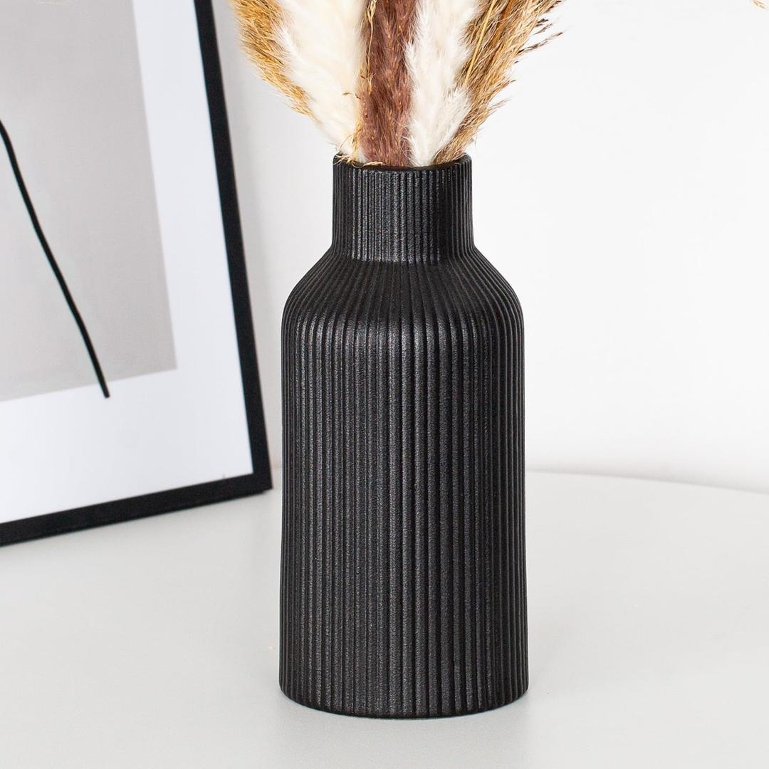 Ceramic Vase, Pampas Grass Small Vase for Decor, Dining Table, Shelf Decor, Mantel, Entry Decor and Centerpieces, Minimalist Modern, Bohemian, Suitable for Any Style (Black, M) (Medium)
