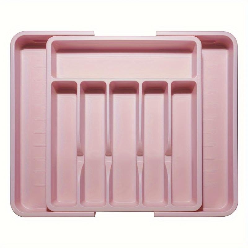 Expandable Cutlery Organizer for Drawer or Kitchen Cupboard - Cutlery Tray 6 Compartments BPA Free Plastic - Drawer Organizer for Kitchen, Bathroom or Office - Light Pink