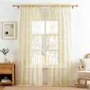 Beige Lace Curtains 96 Inches Long 2 Panels Sheer Floral Curtains for Living Room Bedroom Rod Pocket Light Filtering Drapes French Large Window Decor for Dining Room Hallway Doorway Sunroom, 52x96