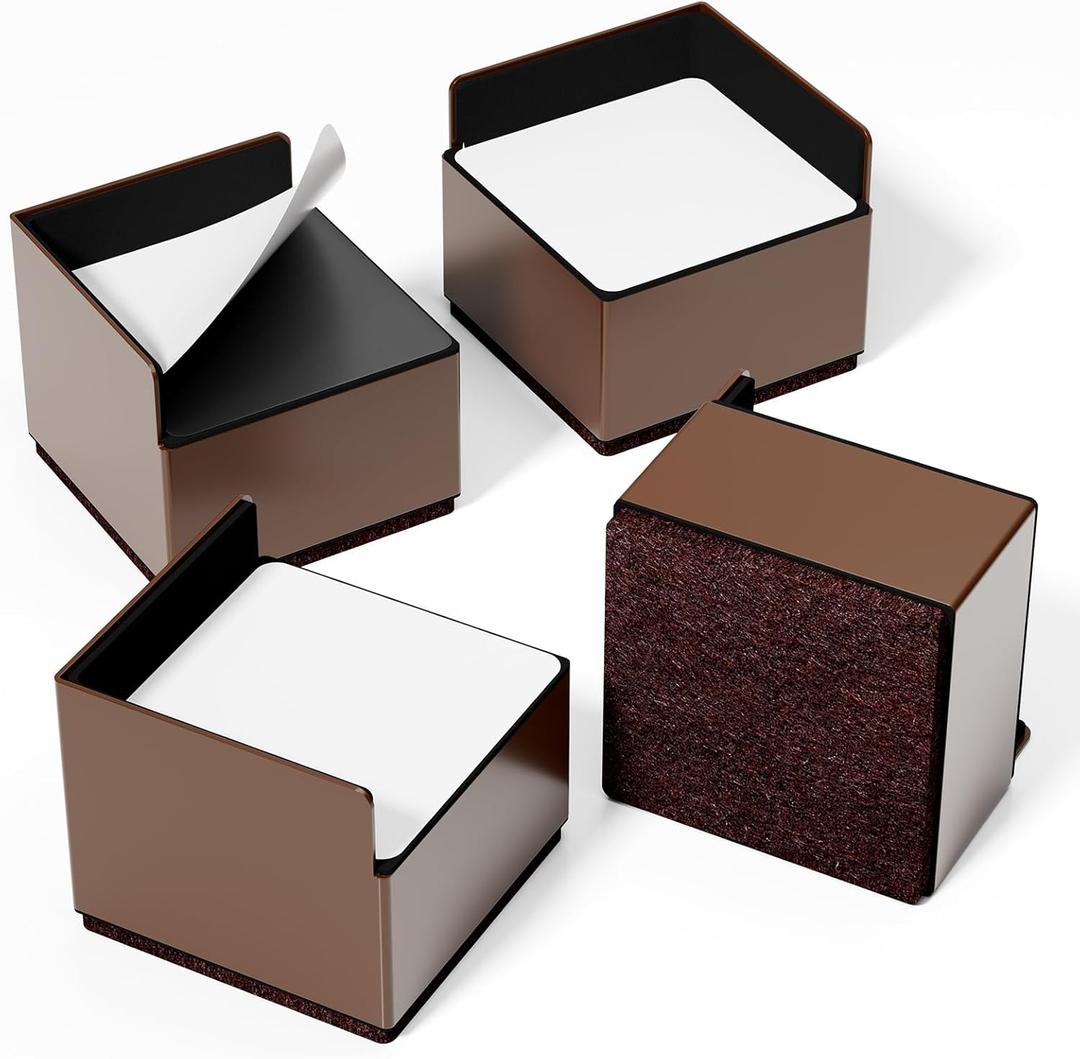 Bed Risers 2 inch Heavy Duty, 4 Pack Brown Square Metal Self-Adhesive, Oversized Furniture Risers for Bed Desk Table Sofa Couch, Support up to 6000 lbs, Protect Hardwood Floors from Scratches