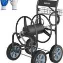 Garvee Hose Reel Cart, 4 Wheels Heavy Duty Mobile Garden Hose Cart Holds 250ft of 5/8" Water Hose, Powder-Coated Steel with Storage Basket for Yard, Lawn, Outdoor Planting
