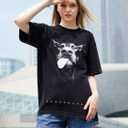 Laixton Men's Graphic Tees Shirt Unisex Cotton Oversized T-Shirt Short Sleeve Vintage Streetwear Casual Tee Top (Black) XXL