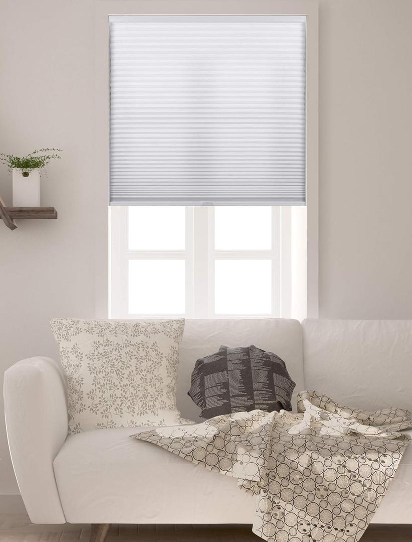 Arlo Blinds Single Cell Light Filtering Cordless Cellular Shades, Color: Pure White, Size: 34" W x 60" H