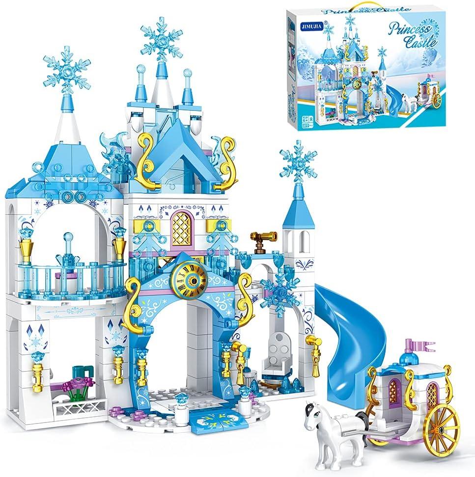 LEYI Girls Castle Building Blocks Toys for Girls 377 Pieces Ice Princess Castle Construction Toys Set Snow Castle Building Bricks Toys for Kids Christmas Birthday Gift