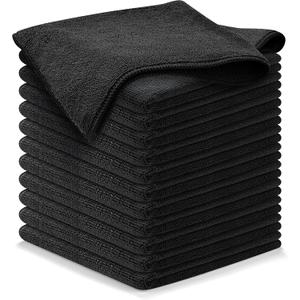 USANOOKS Microfiber Cleaning Cloth - 12Pcs 12.5x12.5 inch High Performance - 1200 Washes, Ultra Absorbent Microfiber Towels for Cars Undercarriage, Rims and Engine Bay Cleaning -Microfiber Cloth (Black)