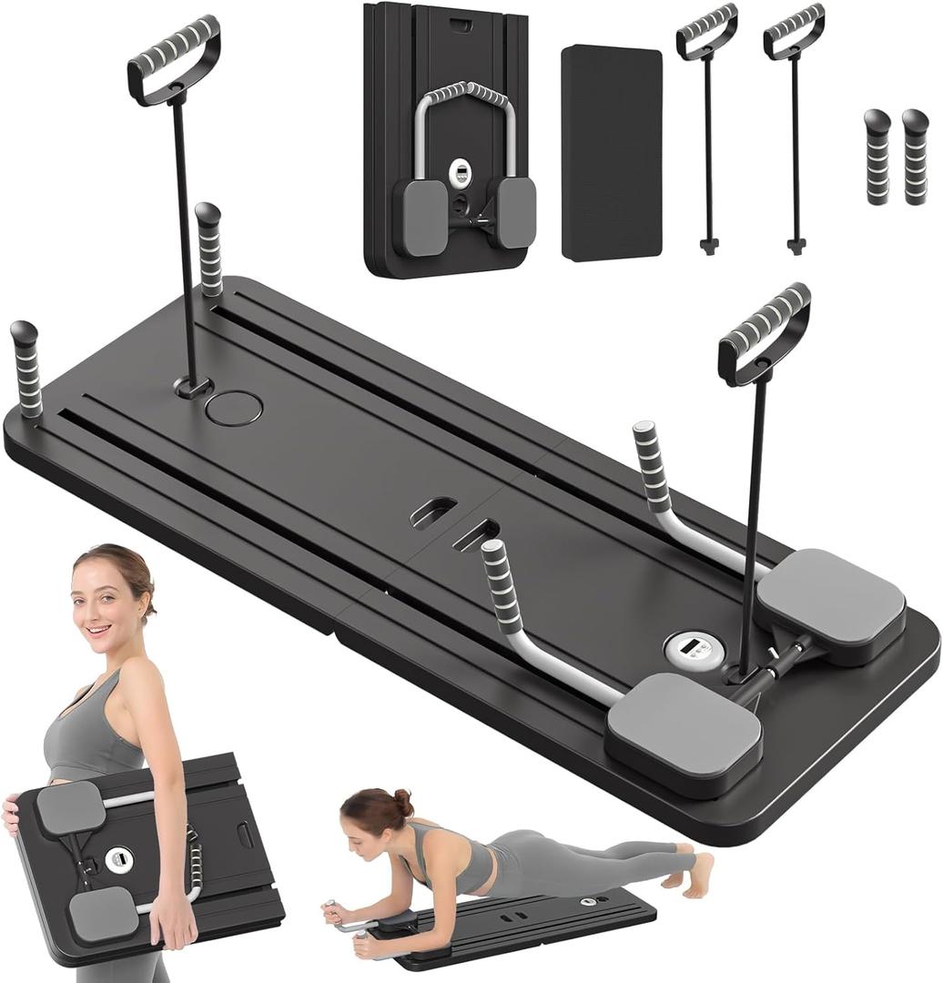JANUA Pilates Board - 2024 Pilates Reformer Set, Multi-Purpose Foldable Pilates Reformer Board for Home, 5 in 1 Pilates Sliding Board (Black)