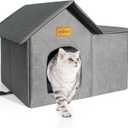 mivo Outdoor Cat House, Weatherproof Cat Houses for Outdoor/Indoor Cats, Collapsible Warm Feral Cat Shelter with Removable Soft Mat, Easy to Assemble Big Cat Bed for Winter