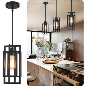 Black Pendant Lights Kitchen Island, Adjustable Modern Pendant Lights Fixture Farmhouse Mini Kitchen Pendant Lighting, Square Pendant Ceiling Hanging for Bedroom Dining Room Entryway Foyer