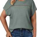 Eytino Plus Size Tops for Women Hollow Out Waffle Knit T-Shirts Crewneck Short Sleeve Casual Loose Basic Tee Blouses(3X)