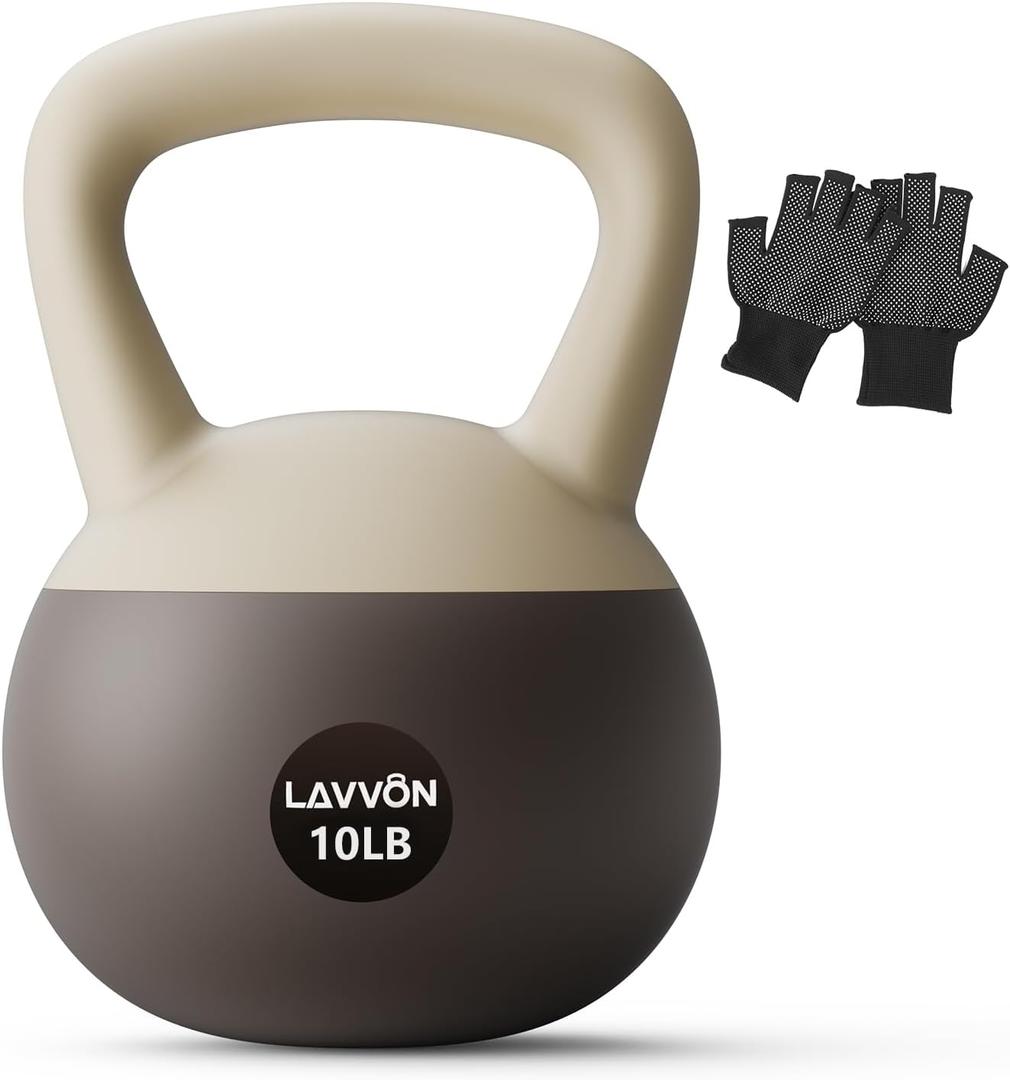 Soft Kettlebell - Cushioned Impact-Resistant Base and Anti-Slip, Kettle bell Anti-Slip Grip Weight for Home Workouts, Safe Strength Training Kettlebells Sets for Women & Men, With Non-slip Gloves (Black-White, 10 LB)