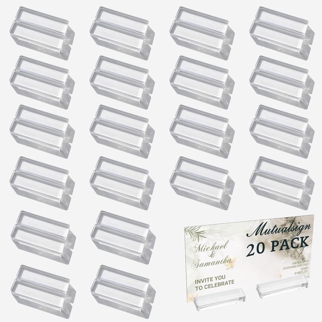 Mutualsign 4 inches Acrylic Stand, 20 Pcs Table Number Holder, Clear Acrylic Sign Holder Place Card Holders for Wedding, Business, Conference(Clear- 4"-20pack)