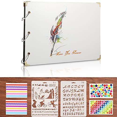 ThxMadam White Scrapbook Album Photo Book 10.6 x 7.48 Inch Wedding Guest Book Travel Memories Book with 60 Pages for 6x4 5x7 Photos Gift for Christmas Valentines Anniversary Birthday for Family Mum