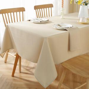 Faux Linen Rectangle Tablecloth, Waterproof Wrinkle Free Woven Textured Table Cloth, Soft Fabric Table Cover For Home Dining, Party, Wedding, Holiday (52 x 70 Inch Rectangular, Flax/ Beige/ Taupe)