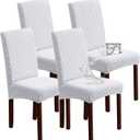 Genina Waterproof Chair Covers for Dining Room, Stretch Jacquard Dining Chair Slipcovers Removable Washable Chair Protector for Kitchen, Parsons (Argyle-White, 4 PCS)
