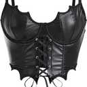SHENHE Women's Y2k PU Leather Lace Up Spiderweb Lace Gothic Corset Bustier Cami Tank Top D Small