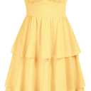 Women's Vintage Short Sleeve Tiered Ruffle Dress 2026 Summer Casual Layered A-line Swing Sundresses Yellow XX-Large