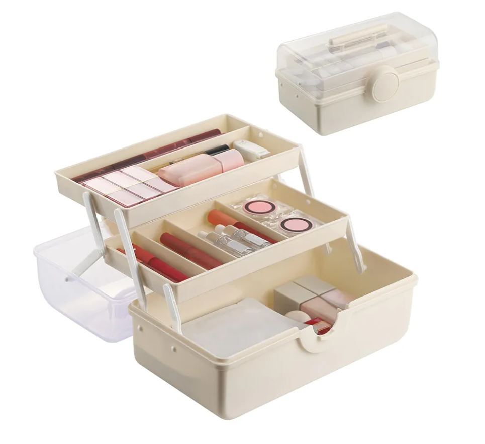 Makeup Storage, Pink Tackle box for Women with Handle. Cosmetic Storage Box Organizer, Portable 3 Layers Makeup Case for Home