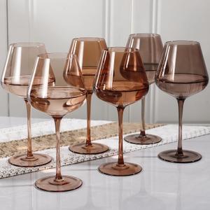 Physkoa Venus Wine Glasses Set of 6-18oz Hand Blown Amber Wine Glass with Stem, Unique Melanin Colored Wine Glasses, Mocha Mousse-Inspired Colors Glassware for Home Decor & Gifts