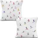 Vintage Winter Ski Throw Pillow Covers, Winter Home Decor, Snowy Mountain Landscape Skiing Decorative Pillowcases Cushion Cases for Bedroom Living Room Decor, 18x18 Pillow Covers Set of 2