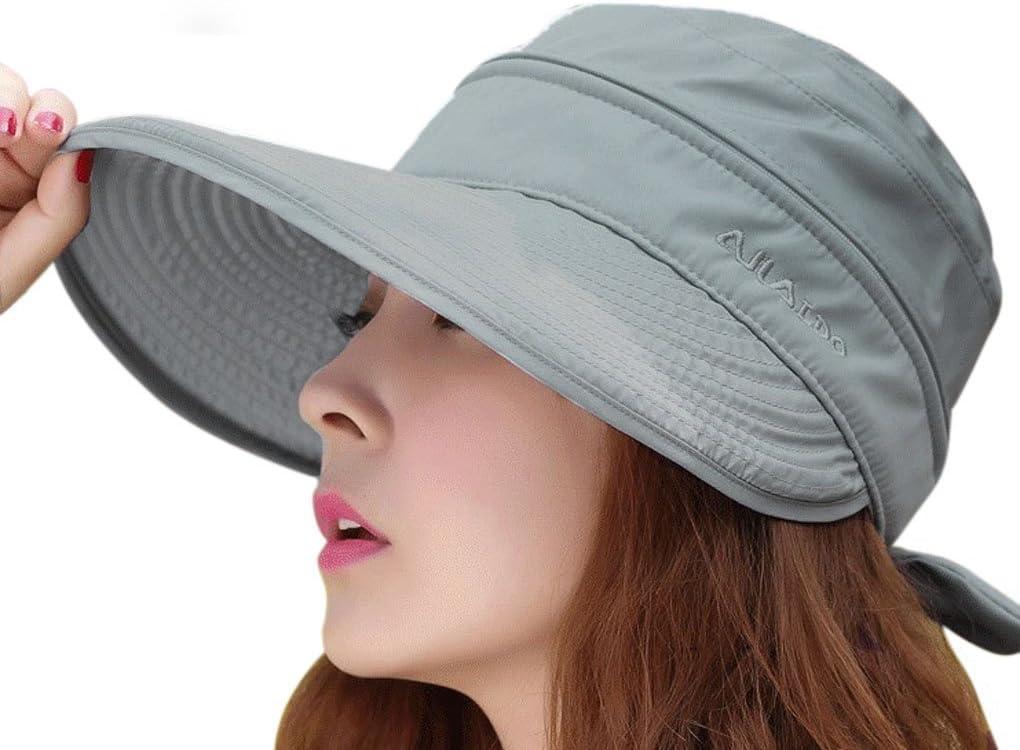 Women 2 in 1 Floppy Beach Sun Hat Golf Cap Removable Top Cover Big Brim Visor (One Size, Grey)
