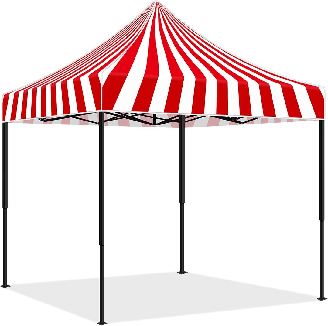 Oudain 10x10 Carnival Themed Pop up Canopy Tent Commercial Canopy for Food Vendors Heavy Duty Pop up Shelter for Outdoor Catering Advertising Stand with Iron Frame and Silver Coated Fabric