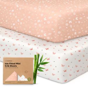 Pack and Play Sheets Fitted - 2-Pack Mini Crib Sheets for Pack N Play Mattress 38x26, Soft & Cozy, Neutral Toddler Playard Bedding, Snug Fitted Mini Baby Crib Mattress Cover Boy, Girl (Butterflies)