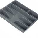 Kitchen drawer organizer,Silverware Organizer & Cutlery Tray, 5Compartment for kitchen cutlery and utensil storage Dividers Plastic, gray