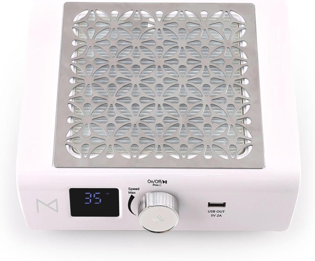 M - DustPro Cordless Rechargeable Nail Dust Collector | 45K RPM Powerful Suction | Ultra-Quiet Brushless Nail Vacuum with Reusable Filter | Professional & Home Salon Use (White)