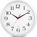 Bernhard Products White Wall Clock Silent Non Ticking, 12 Inch Quality Quartz Battery Operated Round Easy to Read Home/Office/Kitchen/Classroom/School Sweep Clock, Black Hands