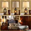 RORIANO Farmhouse Lantern Table Lamps for Living Room Set of 2, Vintage Bedroom Resin Lamp with Dual USB Charging Ports, Rustic Retro Bedside Nightstand Desk Lamp, 4 Bulb Included