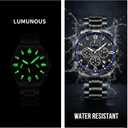 Watches for Men Stainless Steel: Dress Watch for Mens Quartz Analog Wrist Luxury Black Metal Tone Blue Dial Big Classic Diver Waterproof Chronograph Black Face Business Man Gift