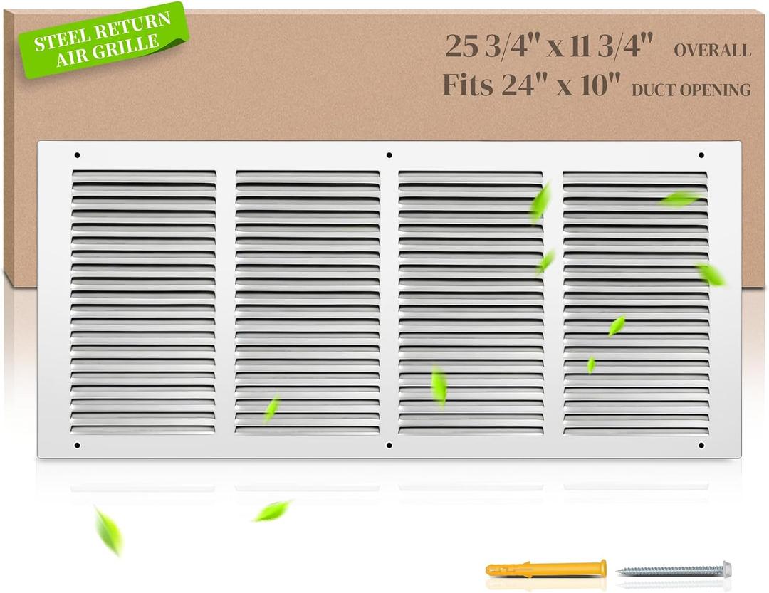24x10 Steel Return Air Grille, Fits 24"W x 10"H Duct Opening