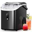 Kndko Nugget Ice Maker Countertop with Handle, Ready in 6 Mins, 35lbs Per Day, Pebble Ice Machine with Soft Chewable Ice, Self-Cleaning, One-Click Operation, for Home/Party/RV/Camping (Black)