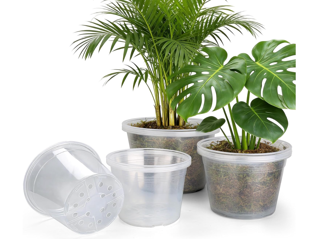 WTXHOP 5 Pack 12 Inch Large Clear Nursery Pots with Drainage Hole, Plastic Plant Pots for Seedlings Flowers Vegetable, Indoor Outdoor Gardening, Used as Liners Inside Decorative Pots (12 Inch)