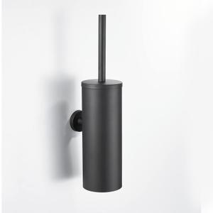 FVITA Toilet Brush Wall Mount Toilet Brush with Holder for Bathroom Stainless Steel Matte Black (Round)