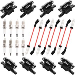 UF413 Ignition Coil with 41962 Spark Plug & 8mm 9748HH Spark Plug Wires Compatible with Tahoe Escalade Silverado Yukon CTS 4.8L 5.3L 6.0L