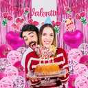 Valentine's Day Decorations Kit - 18 Latex Balloons, 2 Heart Foil Balloons, "Happy Valentine's Day" Banner, Fringe Curtain & Cake Topper for Romantic Valentines Day Party Decor, Anniversary, Wedding