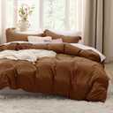 Bedsure Brown Duvet Cover Full Size - 3 Pieces Prewashed Extra Soft Cotton-Like Bedding Set, Includes 1 Duvet Cover 80x90 Inches with Zipper Closure & 2 Pillow Shams, Comforter Not Included