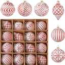 16Pcs Vintage Rustic Christmas Ball Ornaments - Large Shatterproof Neutral Christmas Ornaments Set Farmhouse Christmas Decor for Xmas Tree Home Party Holiday (Red)