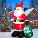 7 FT Christmas Inflatable Santa Claus with Green Gift Bag, Blow up Santa Claus Built-in LED Lights, Xmas Inflatable Indoor Outdoor Decoration for Yard Patio Garden Lawn Vacation Holiday Party Home